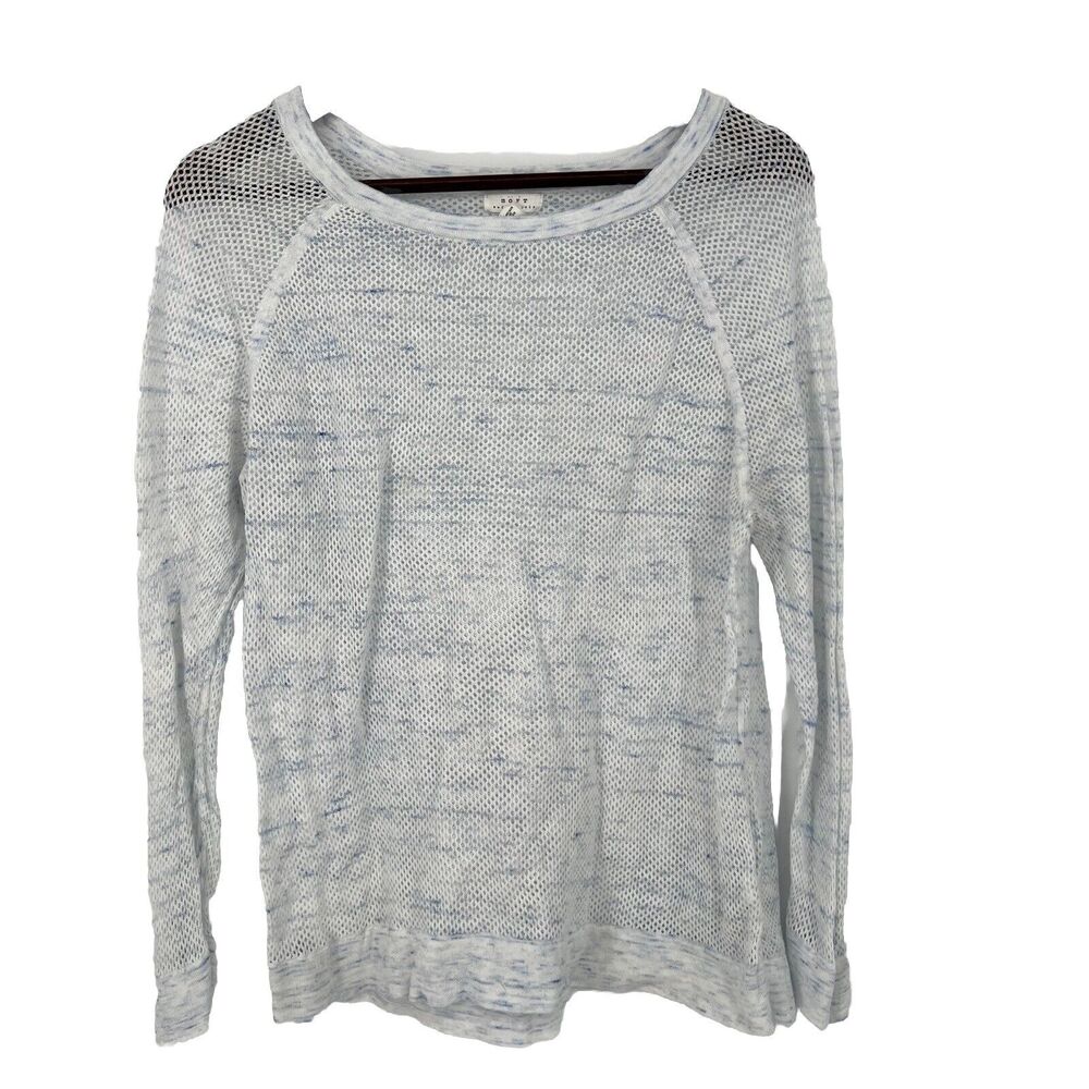 Soft Joie Open Knit Longsleeve Sweater Top Sheer L White Blue Layering